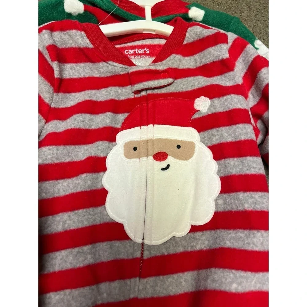 Christmas Carter's 2 piece set fleece sleepers NWT 12 month red/grey/green